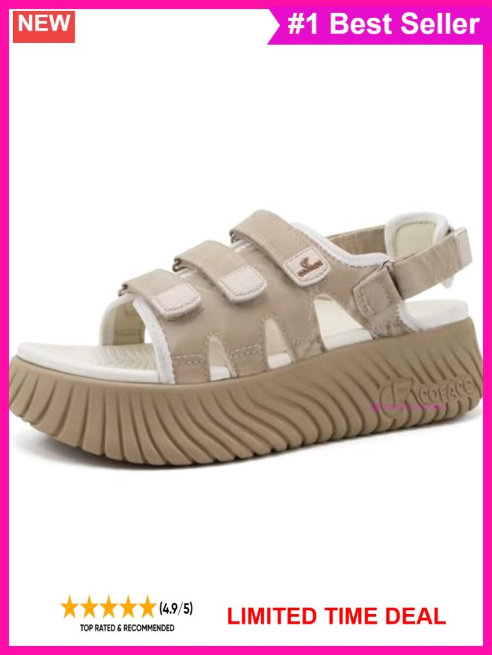 Orthopedic Walking Sandals Arch Support Cushioned Adjustable Faux Leather